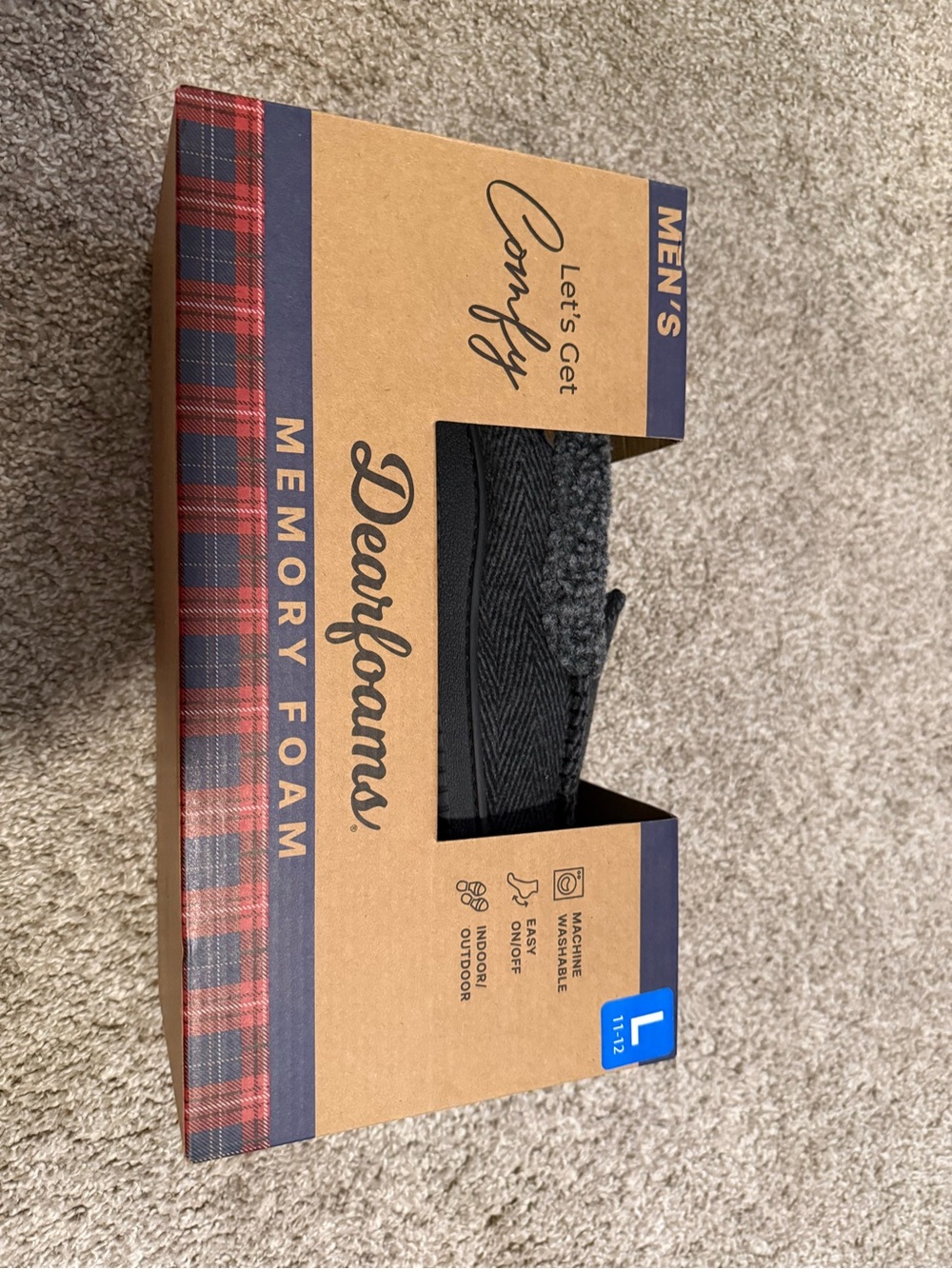 dearfoams Men's Black Herringbone Memory Foam Slippers
